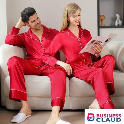 Unisex maroon satin pajama set with white piping