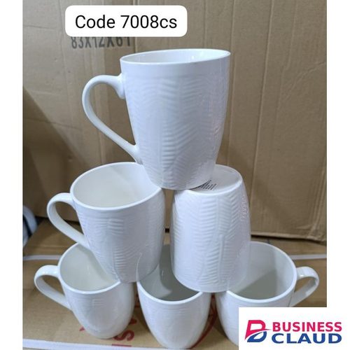 Set Of White Ceramic Designed Coffee/Tea Mugs 6 Pieces