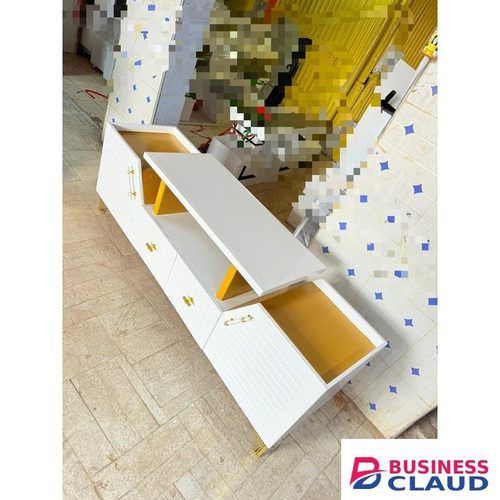 Modern White and Yellow Cabinet with Gold Accents – White, Yellow, and Gold