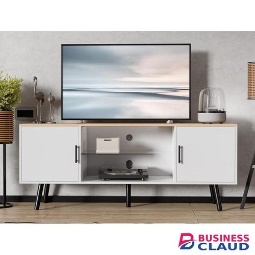 Cozy MODERN WHITE MID CENTURY TV STAND