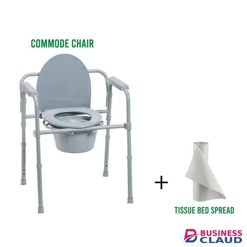 HEAVY DUTY FOLDABLE TOILET COMMODE CHAIR with Tissue bed Spread