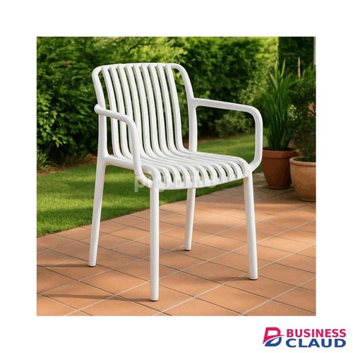 Plastic Stackable Chair with Arm Support, Modern Stacking White Plastic Chair for Adults, Perfect for Dining, Pub, Restaurant or Outdoors, Plastic Garden Furniture