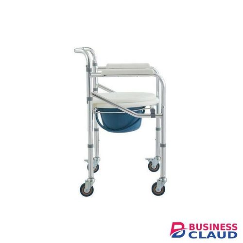 Aluminum Drop-Arm Bathroom Chair Commode with 4 Locking Casters, 300 lbs. Capacity, for Restroom, Elderly, Adults, Bariatric & Wheelchair Transfer to Toilet