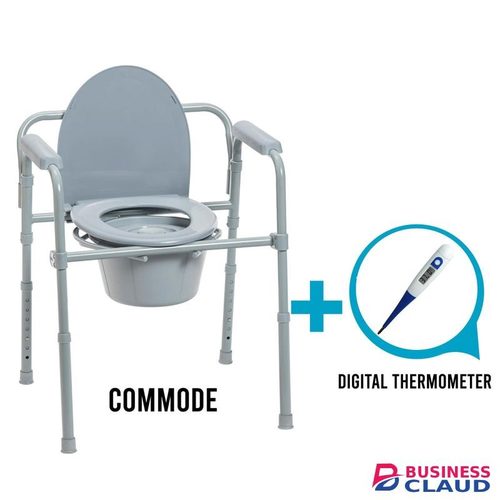Folding Steel Commode Chair With Arm rests(without wheels) + digital thermometer