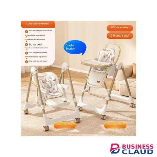 Convertible Feeding Chair With Wheels, FOLDABLE, RECLINING, ADJUSTABLE HEIGHT And Rocking Option Suitable For Age 6 Months To 6 Years