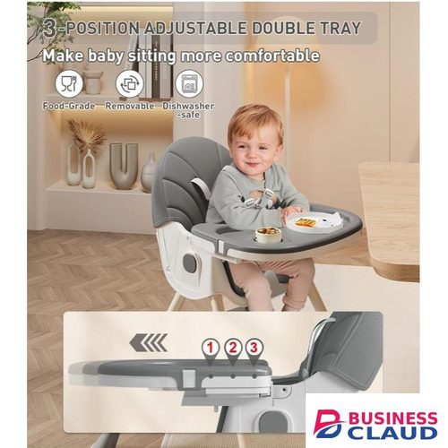 Baby High Chair, 5 in 1 High Chairs for Babies and Toddlers, Travel Foldable High Chair with Foot Rest, Detachable PU Cushion, Double Removable Tray, Adjustable Height