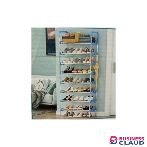 Blue 8-Tier Shoe Rack, Adjustable Shoe Shelf Stackable Shoe Rack With 8 Steel Pipes Per Layer
