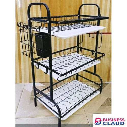 3-Tier Metal Storage Rack with Plastic Trays