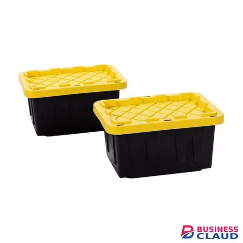 Stackable Tough Regular-Duty Bin for Garage, Tools, and Home Organization (2-Pack) - Black and Yellow