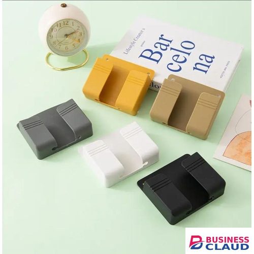 Phone Holder – Adhesive No-Drill Remote Storage Shelf for Bathroom, Kitchen & Bedside, PC Material Smartphone Charging Station with Utility Hooks