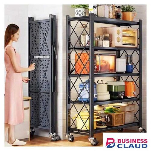 5-tier heavy-duty foldable metal rack storage shelving unit with wheels