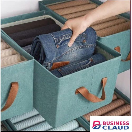 Foldable Clothes Closet Organizer Inner Layer Handle Fabric Storage Baskets Box Steel Frame Stackable Shelf Wardrobe for Clothes Toys GREEN