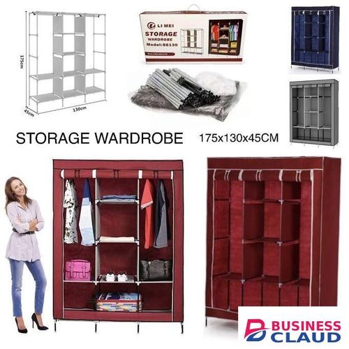 3 Column Metallic Wardrobe Strong Steel Clothes Organizer with Hanging & Storage Shelves