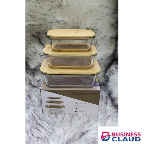3in1 Glass Snack Storage Box Set with Wooden Bamboo Lid – Airtight Food Containers for Kitchen Organization and Freshness