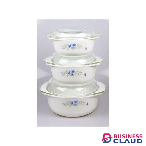 Opal Glass Ware Casserole Bowl Set With Lid-White