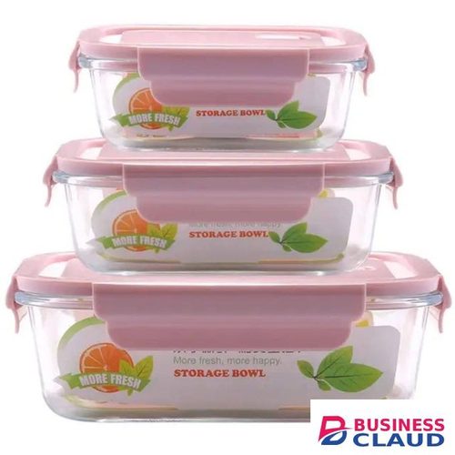 Airtight Glass Storage Containers With Silicone Lid Per Set Of 3 Pcs Capacity 1040 Mls 700 Mls 410 Mls