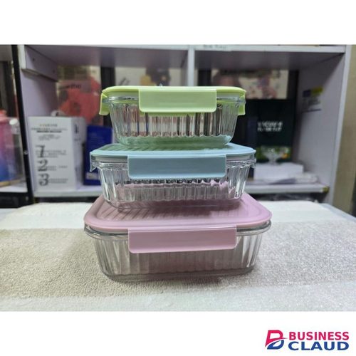 Glass Preservation Bowl Set with Smart Lock Lids – 1050ml, 700ml, 410ml – Freezer Safe, Leak Resistant, 3-Piece Set – Pink, Green, Blue Colors
