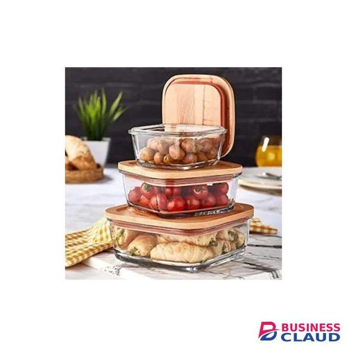 3pcs glass bowl storage containers with bamboo lid Capacity 1520ml, 1040ml and 680ml