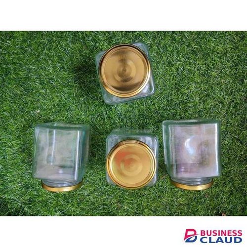 Square Canister Set Of Glass Jars In 500ml With Airtight Gold Cap/Lids