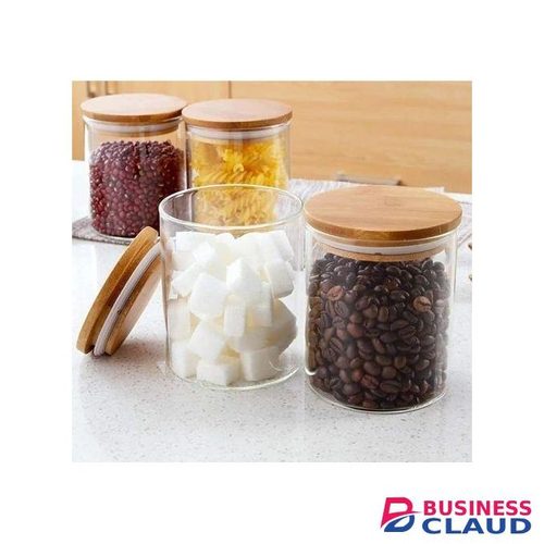 6 Pcs Cylindrical 200 ml Borosilicate Glass Airtight Storage Containers with Natural Bamboo Lids for Spice, Herb, and Tea Organization