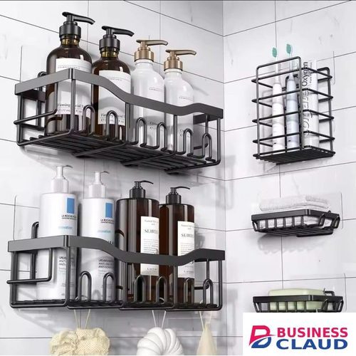5pcs Set Shower Caddy Shelf Bathroom Organizer – Rustproof, No Drilling, Space-Saving Bathroom Storage Solution for Toiletries and Accessories