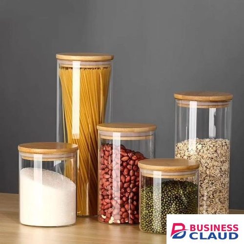 Round Bamboo Lid Glass Jars Set Airtight Food Storage Containers for Kitchen Organization 1.5L 1.25L 0.86L 0.66L 0.52L Durable High Borosilicate Glass with Natural Bamboo Lids