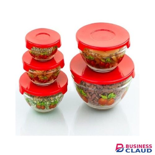 Set of 5 Fridge Storage Blass Bowls-Red