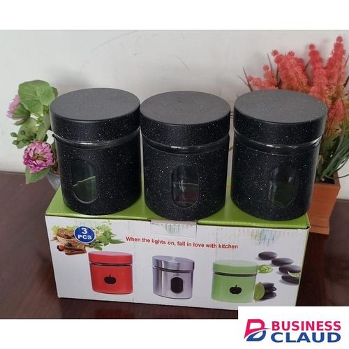 3PC Glass Canister Set 450ml – Metal Lid, 7 Designs