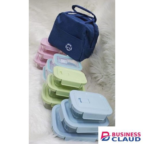 Glass Snack Box With Lunch Bag-green