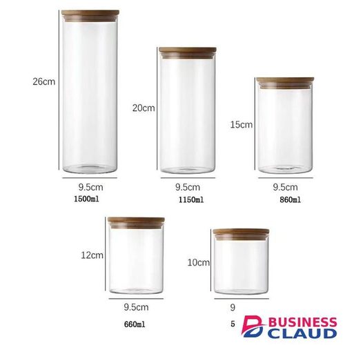 Round Bamboo Lid Glass Jar Set