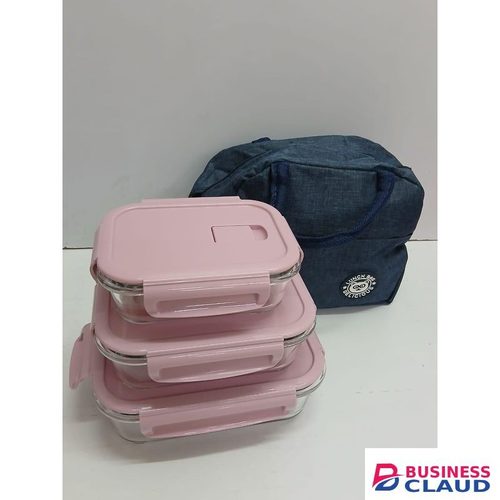 3 Glass snack box with lunch bag, :500ml,750ml,1040ml
