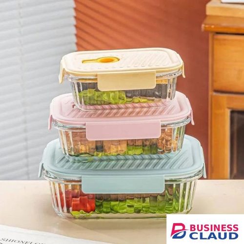 Glass Food Storage Containers – Transparent with Pastel Lids (Blue, Pink, Beige)