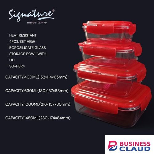 Signature High Borosilicate 4pcs Glass Storage Bowl Rectangle with Lid in Cable