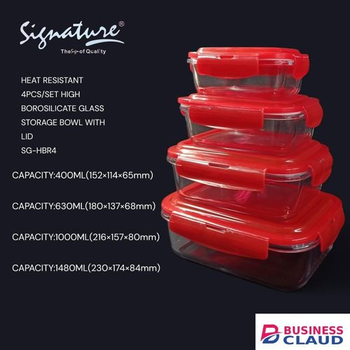 Signature High Borosilicate 4pcs Glass Storage Bowl Rectangle with Lid