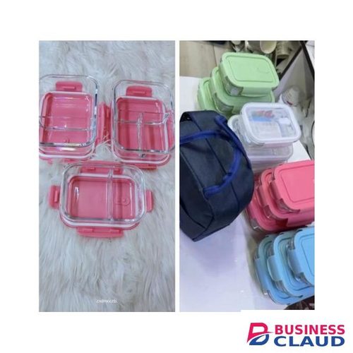 Partitioned Glass snack box with lunch-green Capacity:700ml,1040ml,1040ml