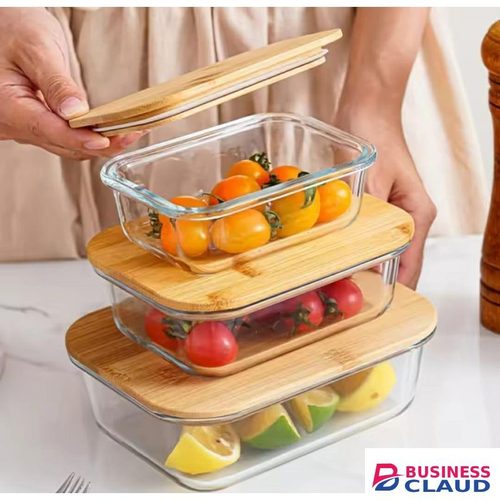 3in1 Glass Snack Storage Box Set with Wooden Bamboo Lid