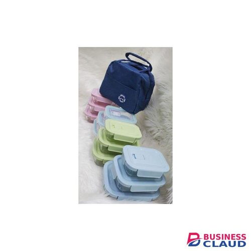 3pc Glass Snack Box Storage Containers With a Free Lunch Bag-blue