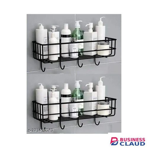 Metallic Bathroom Kitchen Shelf Storage 4 hooks rack