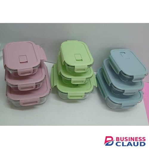 Glass snack box. Green, Pink
