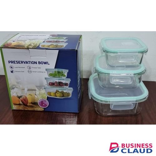 3in1 glass Preservation Bowls with air tight silicon covers (size 380+520+800ml)