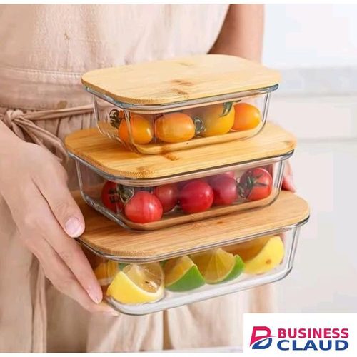 3 in 1 Glass snack / food storage containers with Airtight bamboo lids