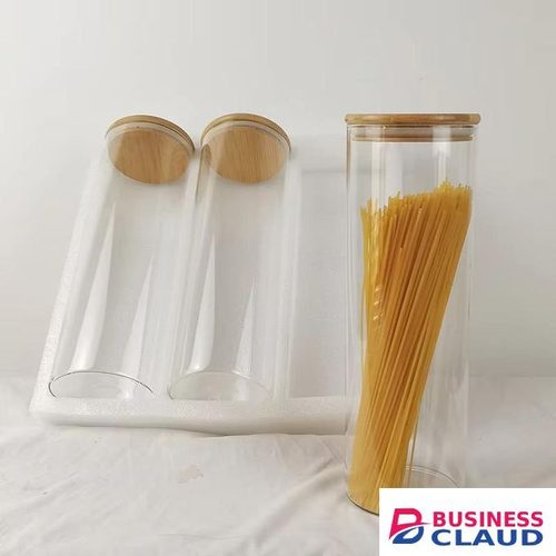 Glass Spaghetti/Cereal Containers Modern Design Bamboo Lid Glass Jar with Pearl Cotton Suit 3-Piece Storage Container for Kitchen Food Storage Sealed Jar