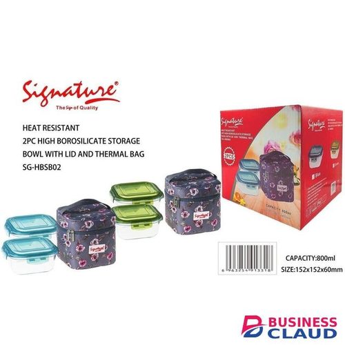 Signature 2 Pcs Glass Lunch Box With Thermal Bag (800ml+800ml) (SG-HBSB-02)
