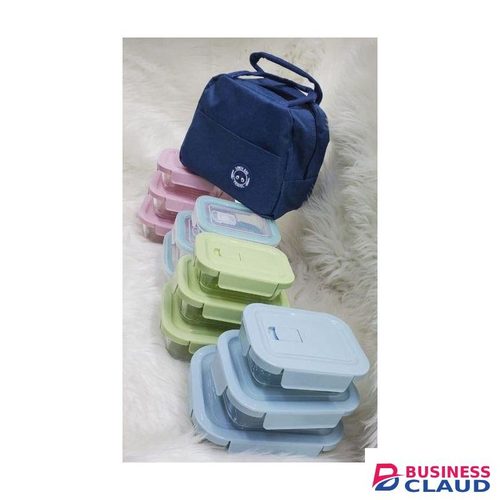 3Pc Glass Lunch Boxes +FREE Insulated Lunch Bag Fridge Container Multicolor