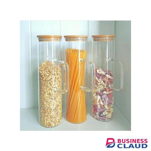 Glass Spaghetti Cereal Container/Spice Jar+Airtight Wood Lid 1PC