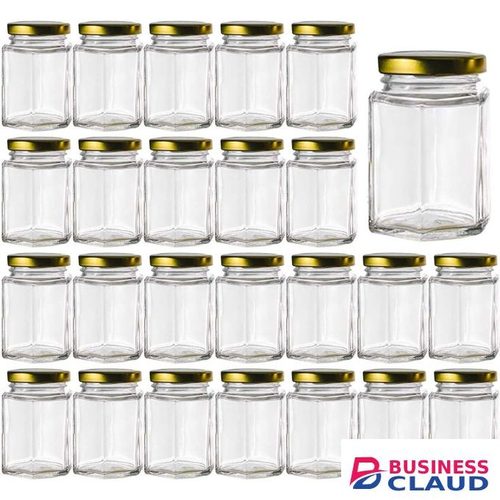 Hexagon Shape With Air Tight Gold Metal Lid 8 Packs 290ml