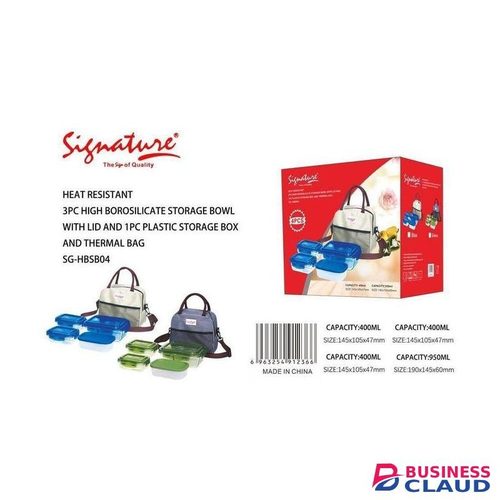 Signature 4 pcs Glass Lunch Box with Thermal Bag (400+400+400+950ml) (SG-HBSB-04)