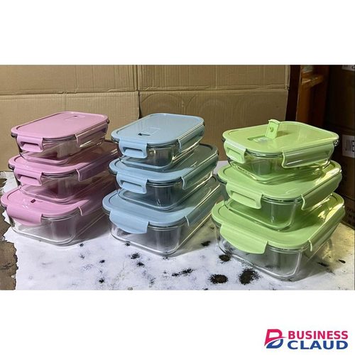 3 Compartment Rectangular Lunch Box, Food Storage Container with Air Vent Lid, Glass Storage Bowl with Clamp