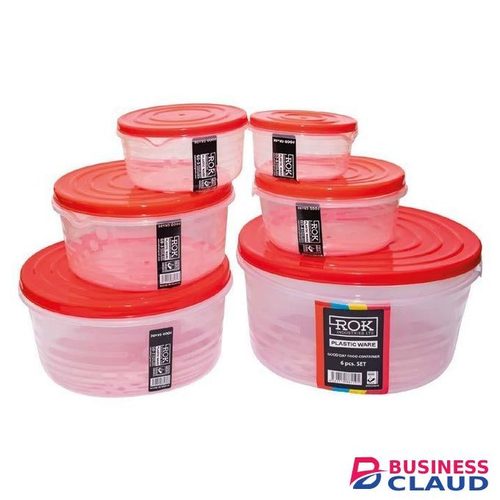 Rok Round Food Storage Container – 12 pcs each size - 500 ml,300ml and 200 ml - Red lid