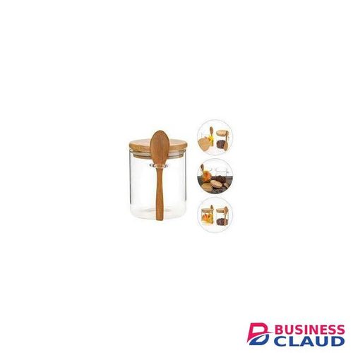Glass Jars with Bamboo Lids and Wooden Spoons Set of 2, Coffee Tea Sugar Container Set for Loose Tea Canister Storage, Overnight Oats Containers with Scoop for Seasoning, Coffee, Yogurt